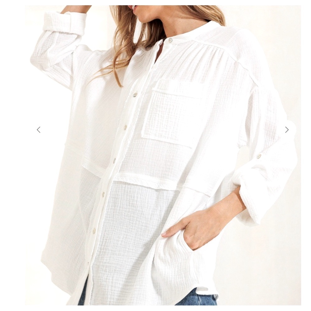 Boho Shirring Detailed Gauze Blouse - Picture 2 of 5